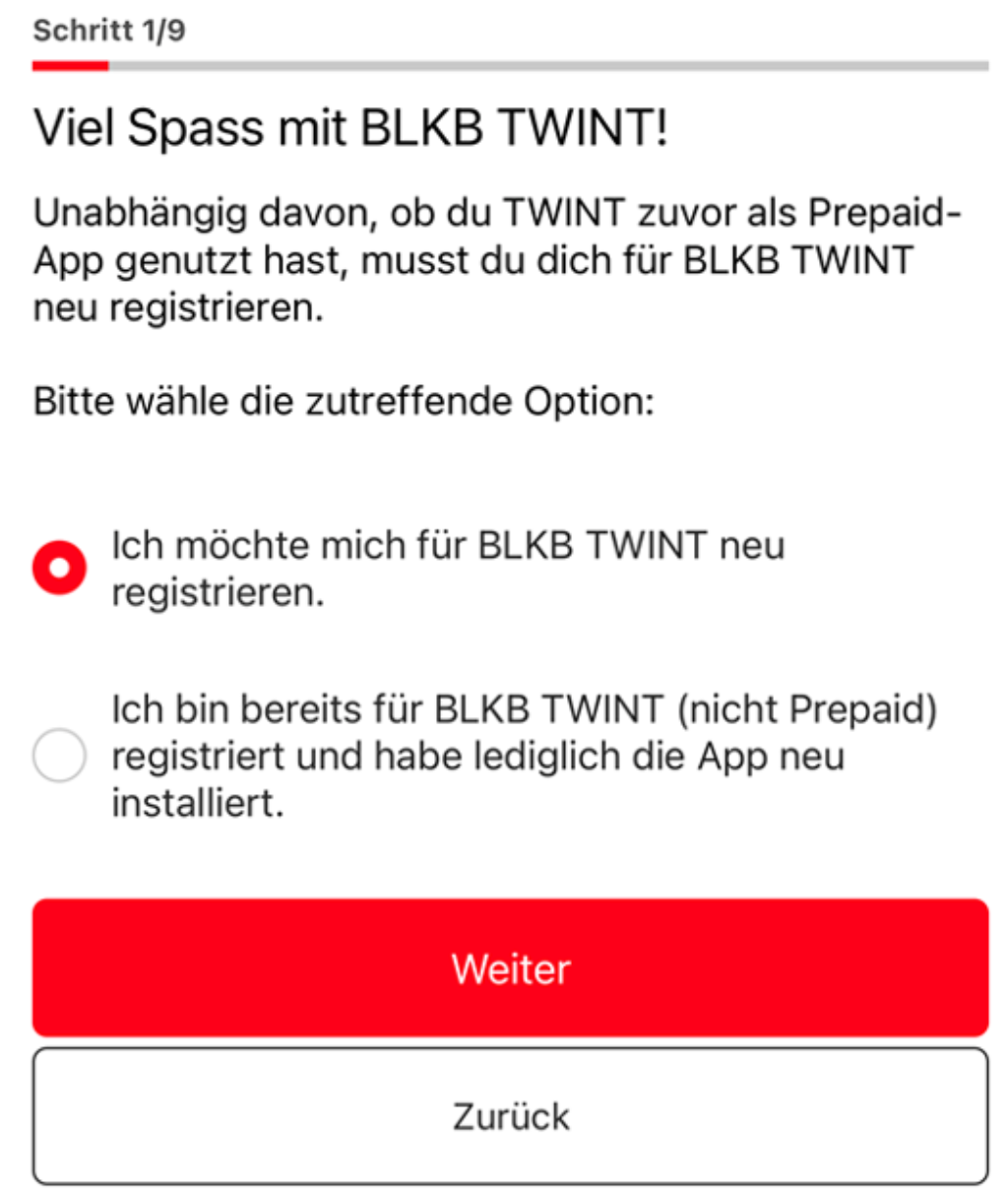 Twint-Registrierung Schritt 1