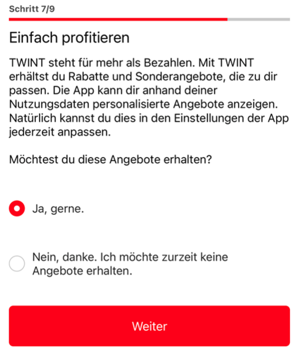 Twint-Registrierung Schritt 7